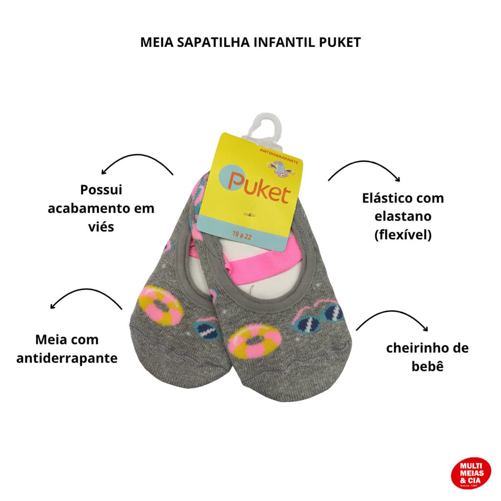 Meia Sapatilha Infantil  Antiderrapante Puket  Ref:7039-7033
