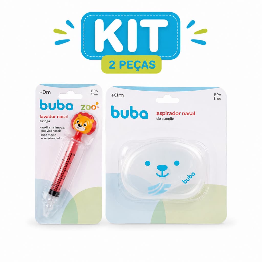 Kit Buba Lavador Nasal com Seringa + Aspirador Nasal de Sucção 2 Peças para Bebê 0m+