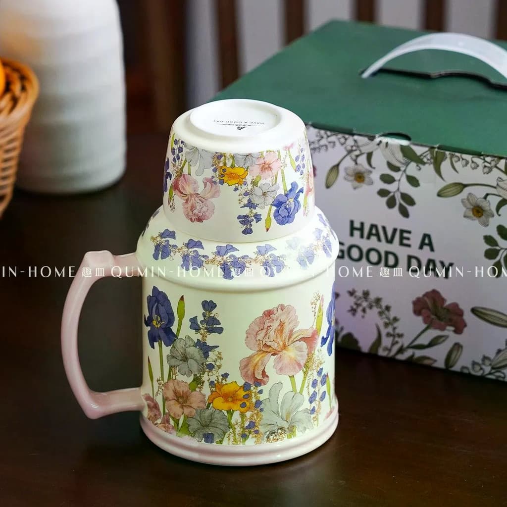 Criativo peônia flor cerâmica copo de água chaleira cerâmica xícara de água xícara de chá caneca de escritório com tampa