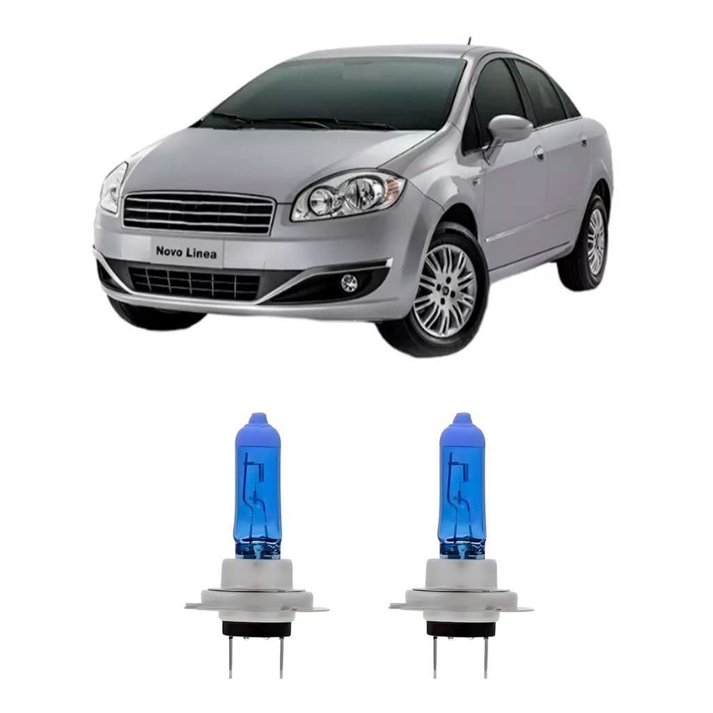Par Lâmpada Farol Baixo para Fiat Linea 2008 2009 2010 2011 2012 2013 2014 2015 2016 8500K H7