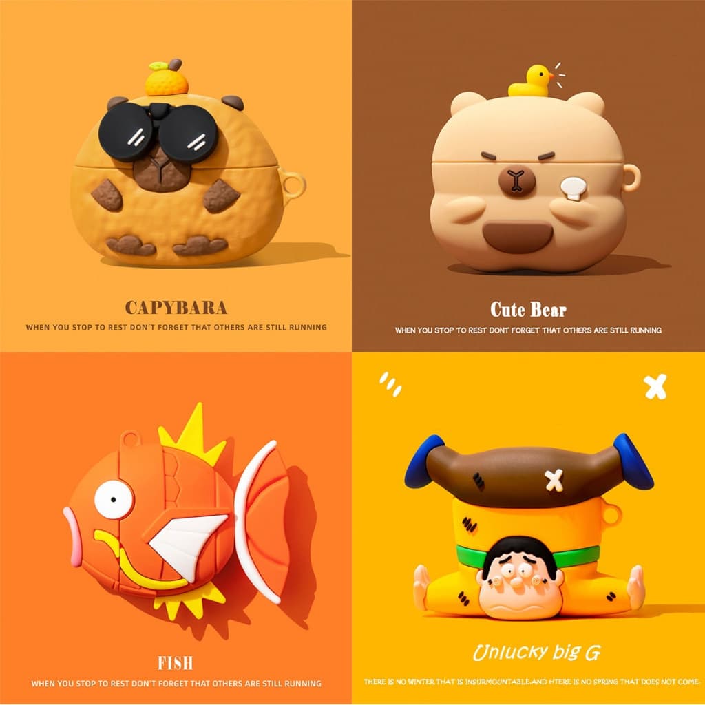 Capa protetora com padrão de carpa laranja e capivara, adequada para AirPods de 3ª geração, modelo 2023, material TPU, c