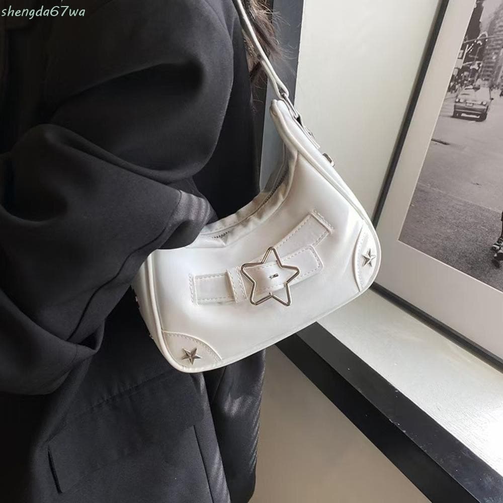 Bolsa de ombro em formato de estrela SHENGDA, bolsa hobo feminina Y2K, bolsa de ombro de cor sólida estilo coreano para