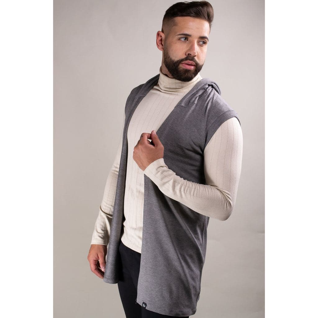 Colete Masculino JotaVê Long Line em Moletinho com Capuz Cinza Moda Casual