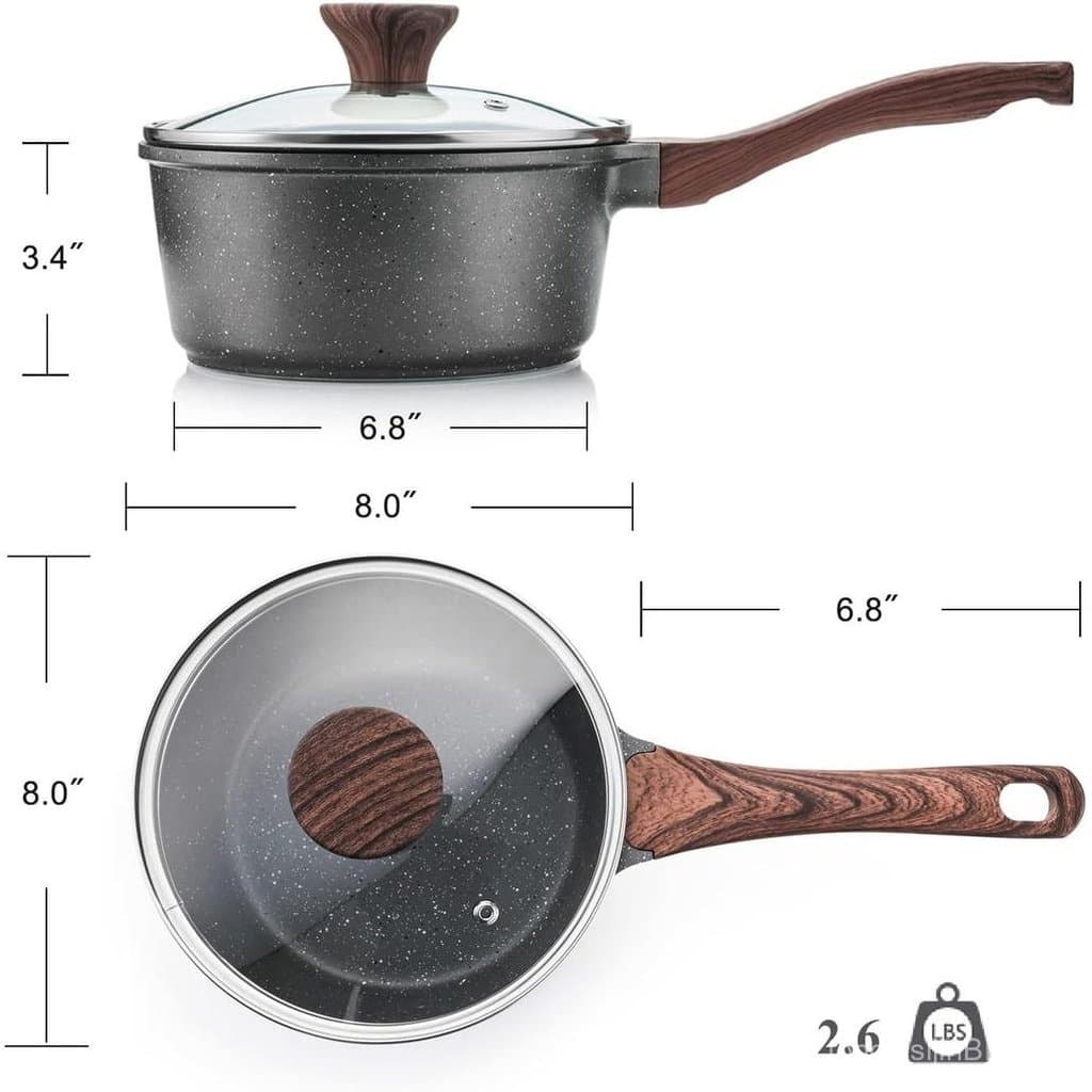 Panela Antiaderente SENSARTE com Tampa, 2,5 Litros, com Revestimento de Granito Suíço, Cabo Resistente ao Calor, Panela