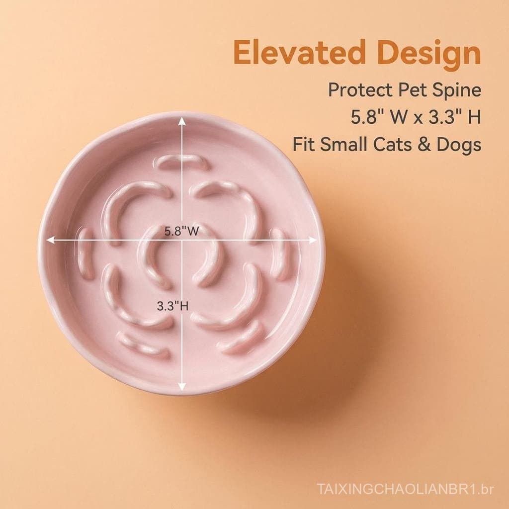 Comedouro Lento Elevado de Cerâmica para Cães |   Comedouro Quebra-Cabeça em Labirinto Elevado para Cães Pequenos e Médi