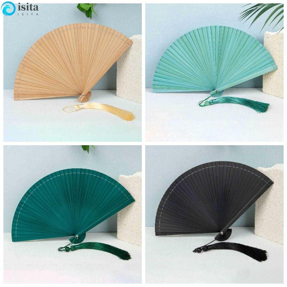 ISITA Leque Dobrável Com Borla , Estilo Portátil , Cor Sólida , De Bambu , Moda Retrô , Requintado , Clássico , Quimono