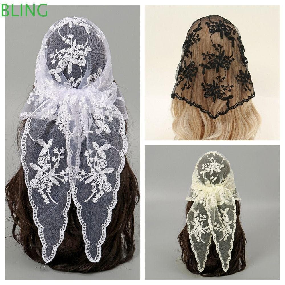 Cachecol Fashion BLING, Cachecol Feminino Vintage Fino Triangular de Cor Sólida com Renda Oca Bordada 7SPS