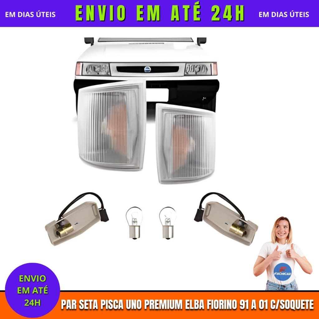 Par Seta Pisca Uno Premium Elba Fiorino 91 92 93 94 95 96 97 98 99 00 2001 Com Soquete e lampadas