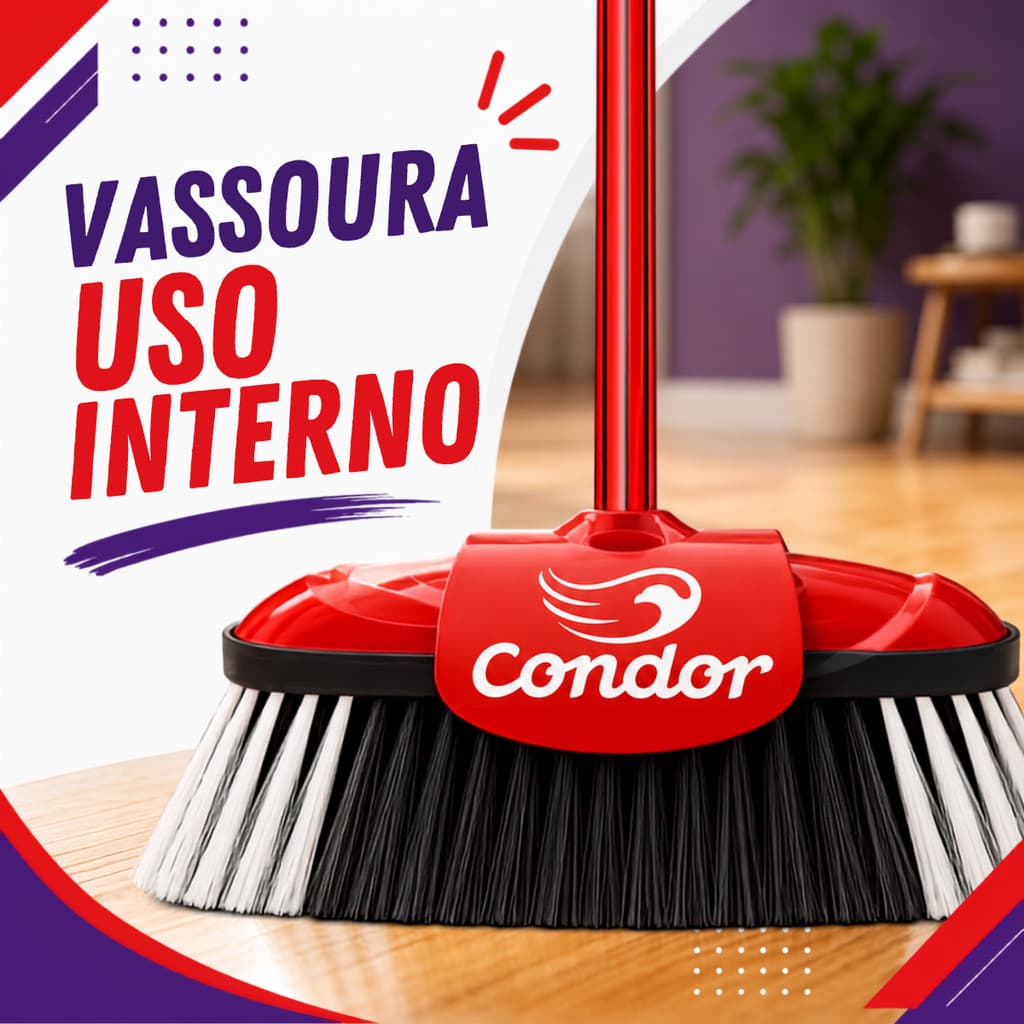 Vassoura Limpeza Doméstica Condor Uso Interno Condor V-9 Piso Porcelanato Cerâmica Condor