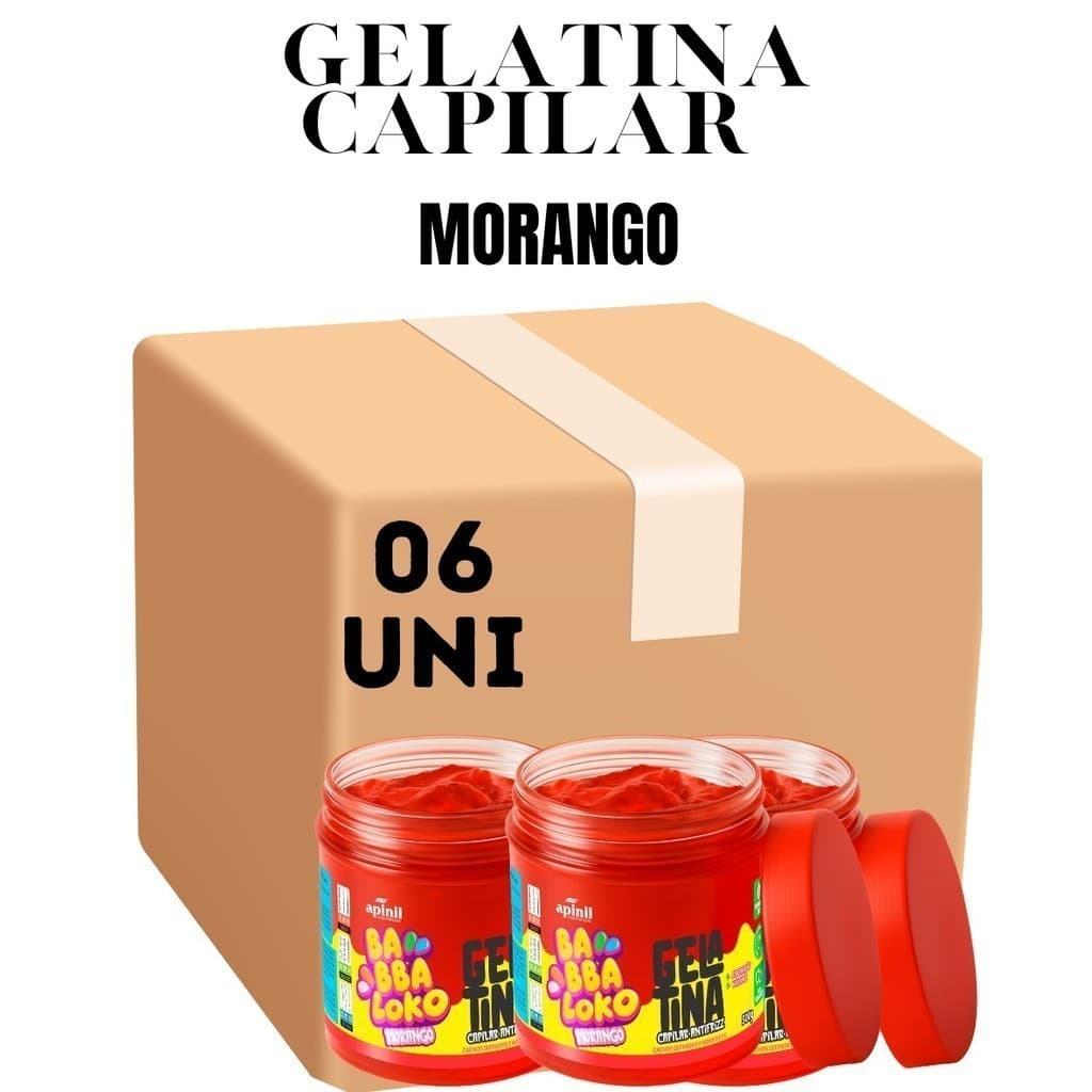 Kit 6 unidades Gelatina Capilar Babbaloko Morango 500G Apinil (Campanha)