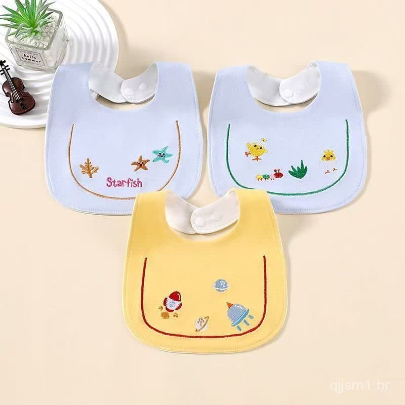 Babadores Impermeáveis Bordados para Bebês, Conjunto de Alimentação Infantil Ajustável de 3 Peças, Avental para Baba, To