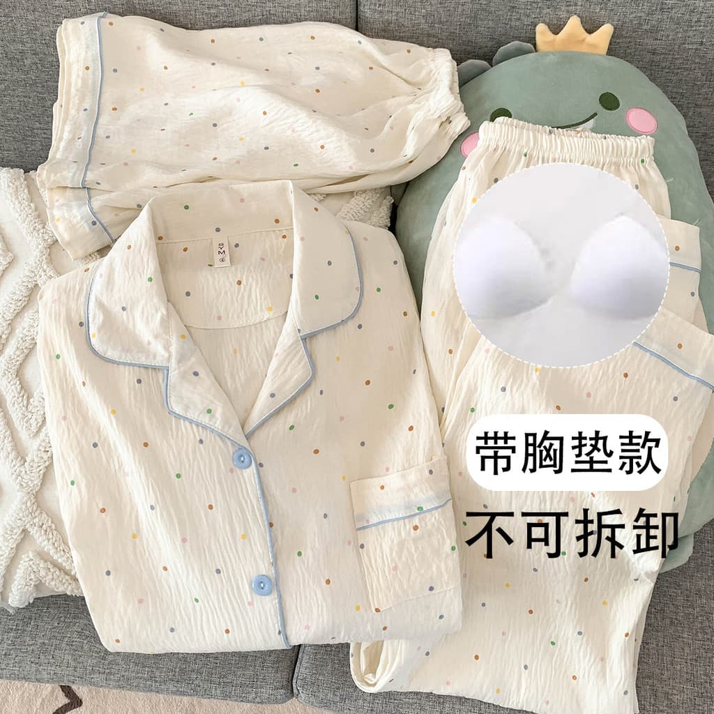 Com almofada no peito Shorts de manga curta calças três conjuntos pijamas feminino bonito nuvem algodão gaze Loungewear