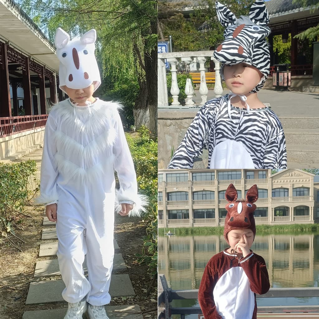 Crianças ano do cavalo dos desenhos animados Animal dança desempenho traje zodíaco cavalo branco desempenho cavalo marro