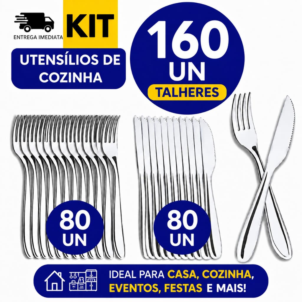 Conjunto 160 Talheres Inox Reforçado – Talheres Inox Premium Garfo e Faca Aço Inoxidável Alta Durabilidade