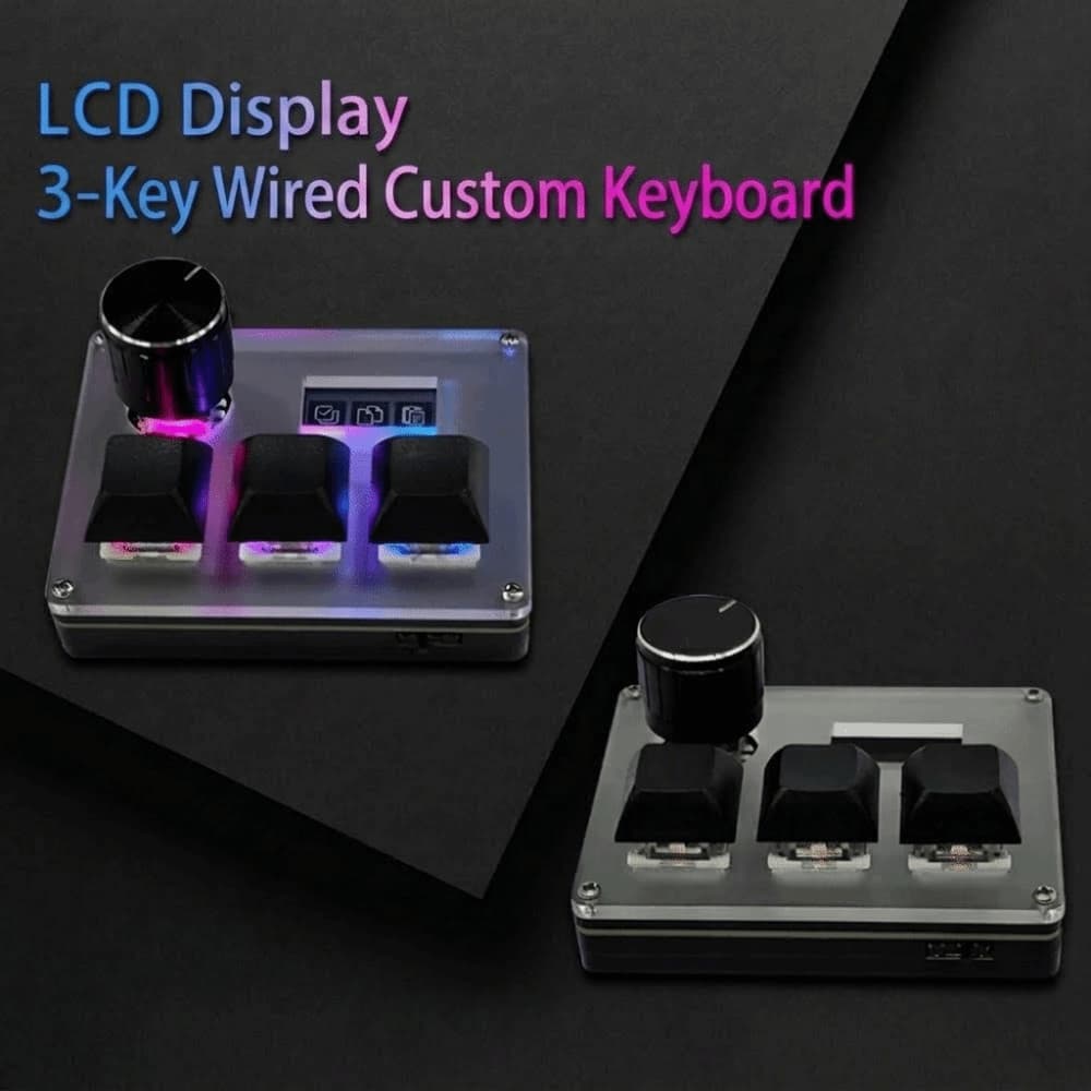 Mini Teclado De 3 Teclas , Mecânico Programável Retroiluminado Com Tela Colorida Compacto De Troca Quente