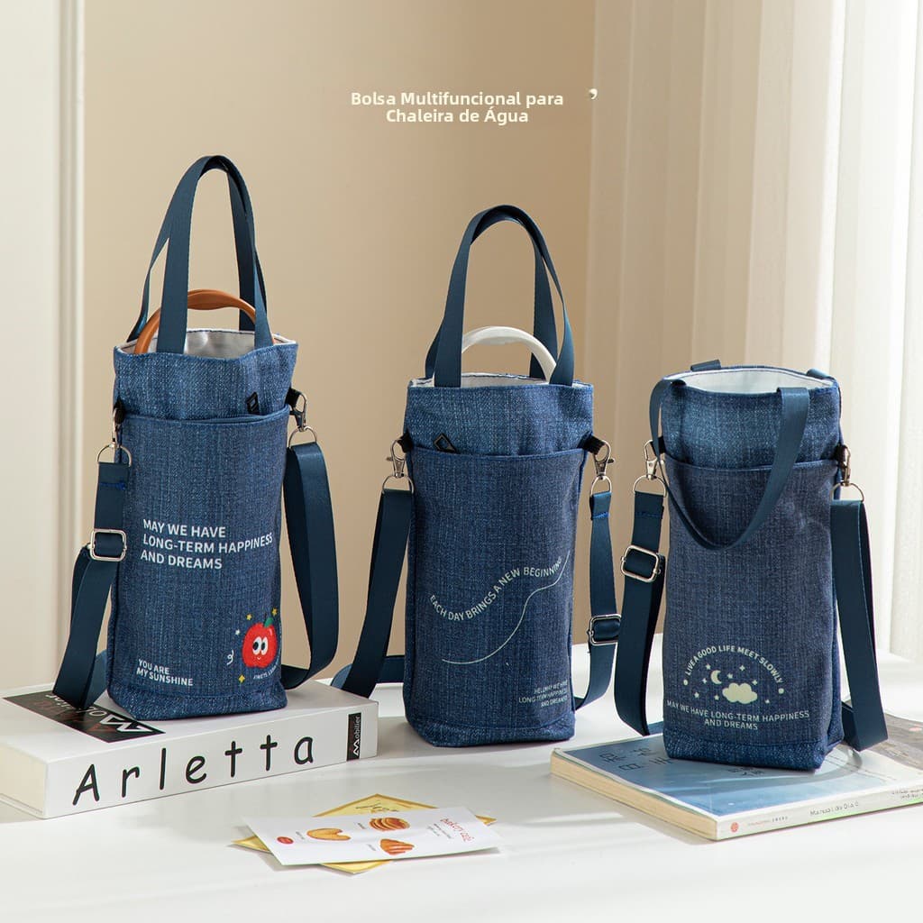 Suporte Garrafa Água Oxford Isolado Bolsa Viagem Copo Térmico Alça Transversal