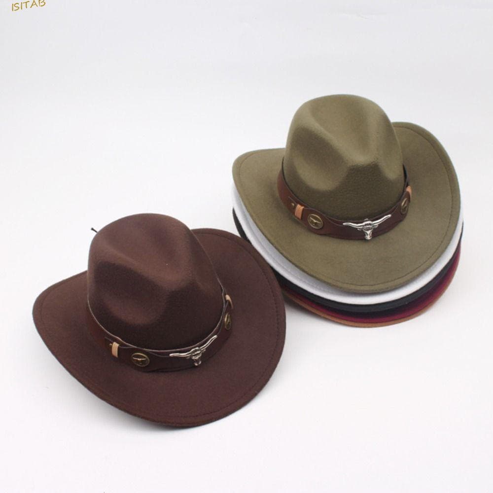 Chapéu de Cowboy Ocidental ISITAB, Chapéu de Lã de Cor Sólida para Cowgirl, Jazz, Aba Larga, para Festa e Cosplay PI0V