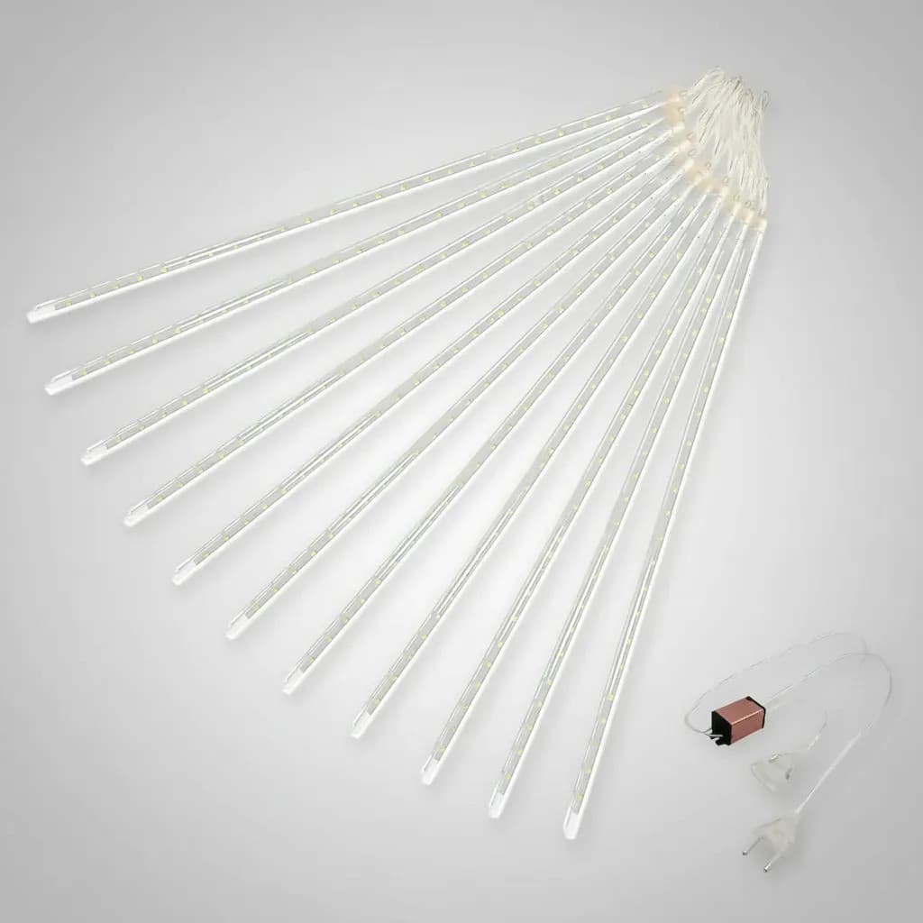 Cordão LED Chuva de Meteoros 288 Leds 8 Tubos 50cm Conectável Macho Fêmea Colorido Resistente à Água Natal Jardim