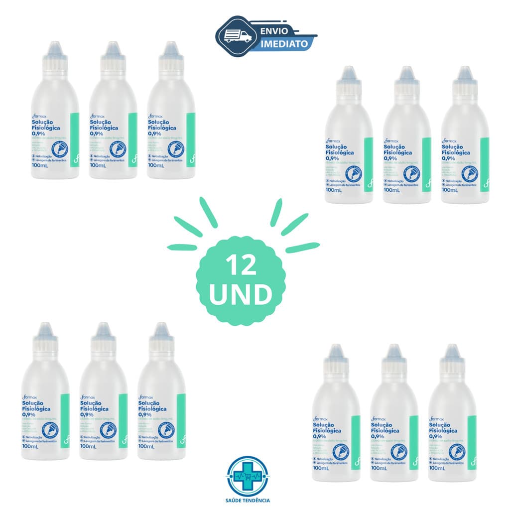 Kit C/ 12 unidades Soro Fisiológico Farmax Sorimax 100ml cada 0,9%