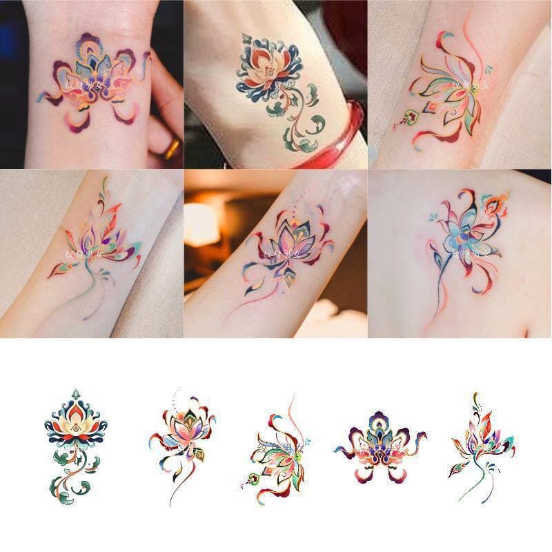 Adesivos de Tatuagem de Lótus com Tinta Tradicional para Mulheres, Duradouros e Impermeáveis, Novos Adesivos de Lótus em