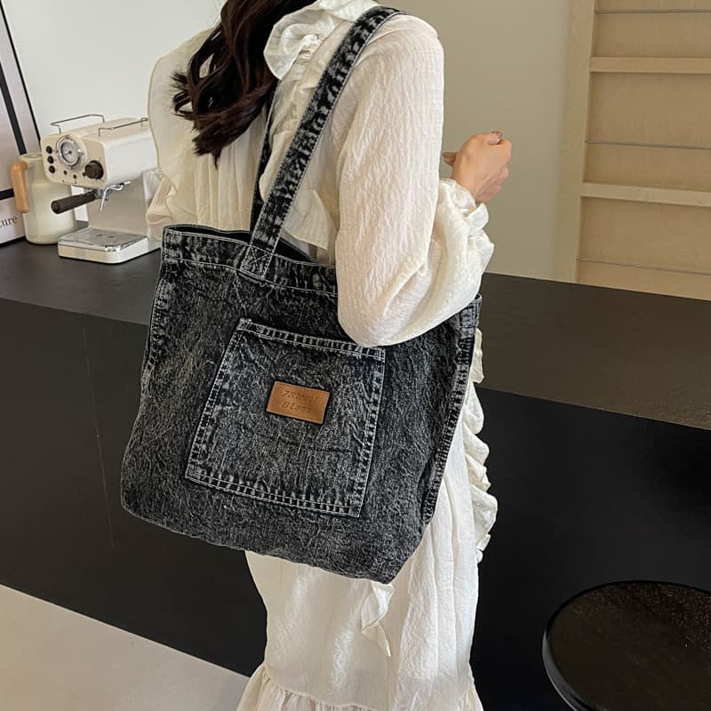 Bolsa de ombro de lona jeans de grande capacidade para mulheres, nova bolsa casual artística vintage para mulheres, bols