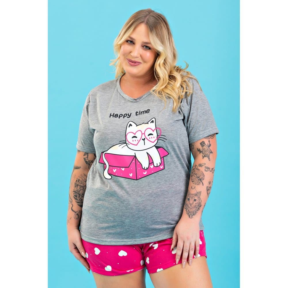 Pijama Feminino Plus Size Com Manga Happy Time - CONFORTÁVEL - IMPERDÍVEL