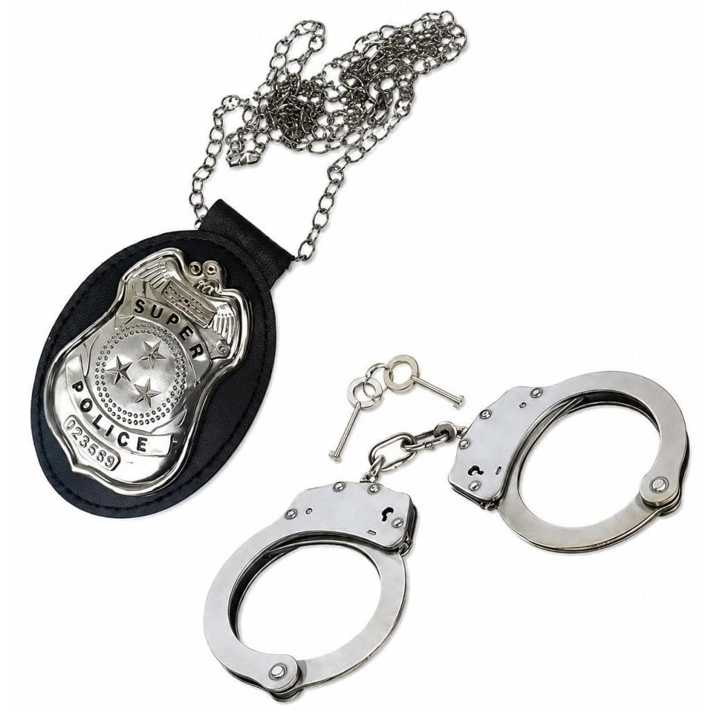 Kit Fantasia Policia FBI Algema de Metal + Distintivo