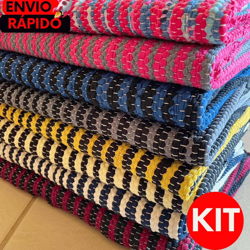 KIT 10 8 6 4 2 Tapete Porta Cozinha Zebrinha Sala Artesanal Entrada Algodão Capacho Tear Mineiro Premium