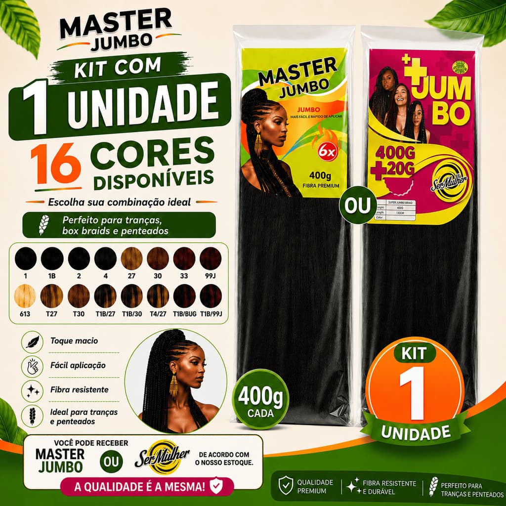 Cabelo Jumbo 400g Para Tranças | Fibra Premium Leve Macia Fácil