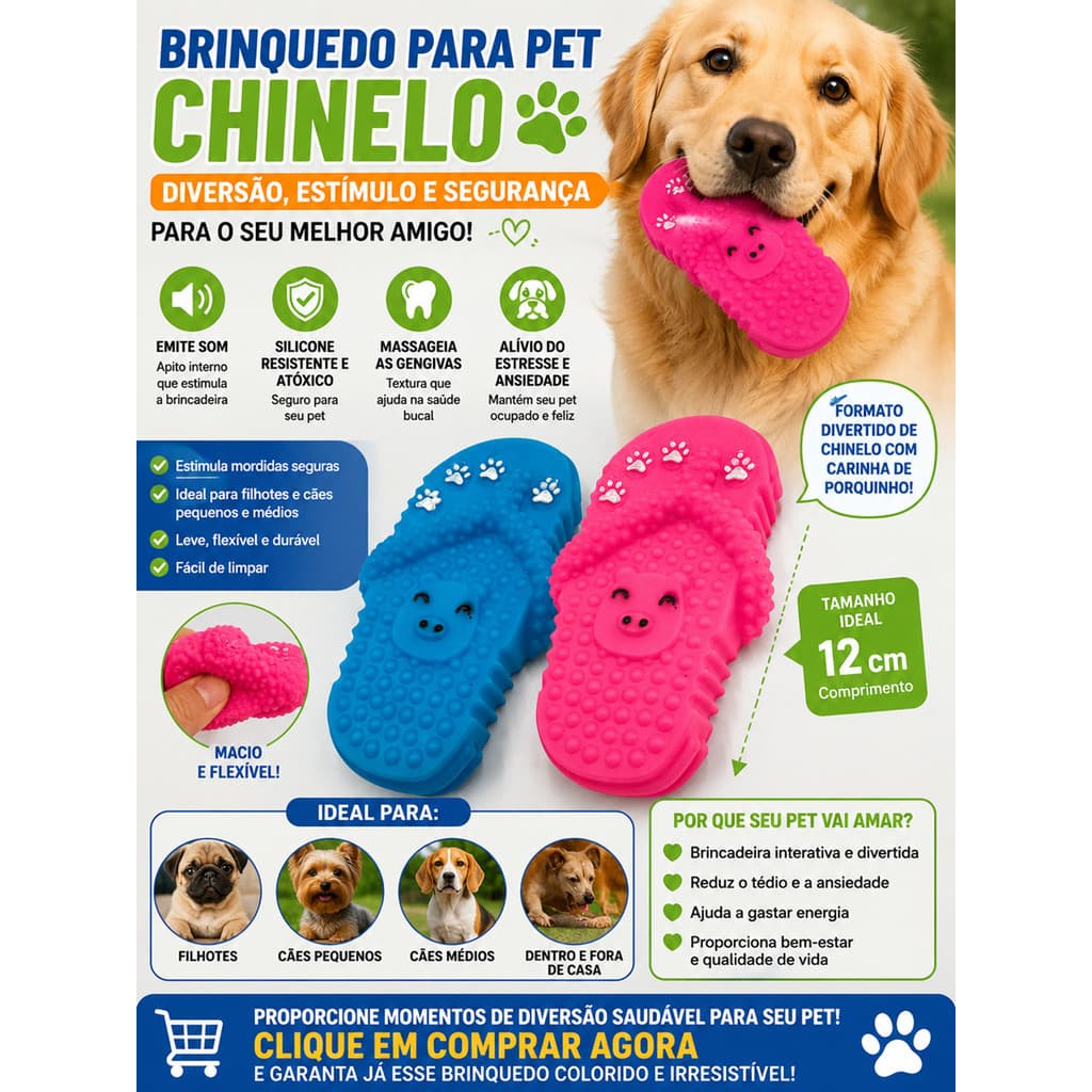 Brinquedo Mordedor para Cachorro Silicone Chinelinho com Apito Pet Cães Pequeno Médio Porte Anti Estresse