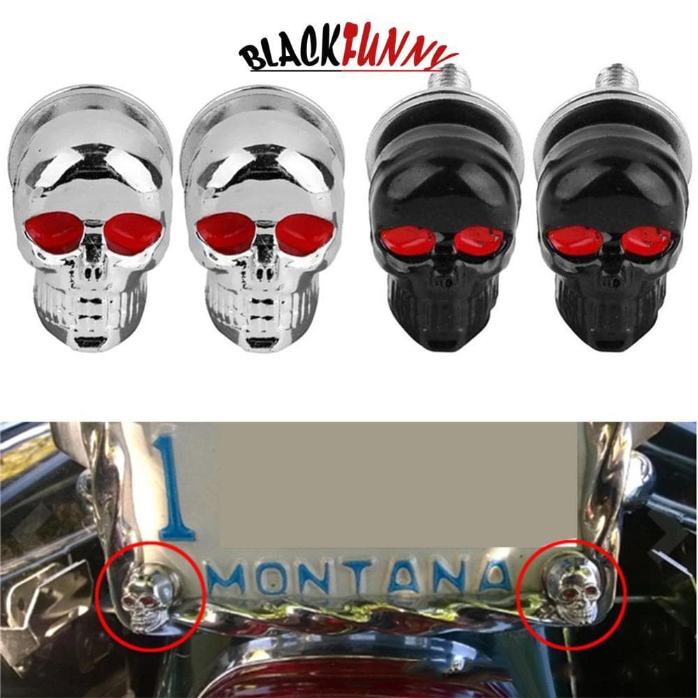 BLACKFUNNY 2 Pçs Crânio Placa De Licença Quadro Parafusos Prendedor Tampa Motocicleta Carro Caminhão Auto A5P3