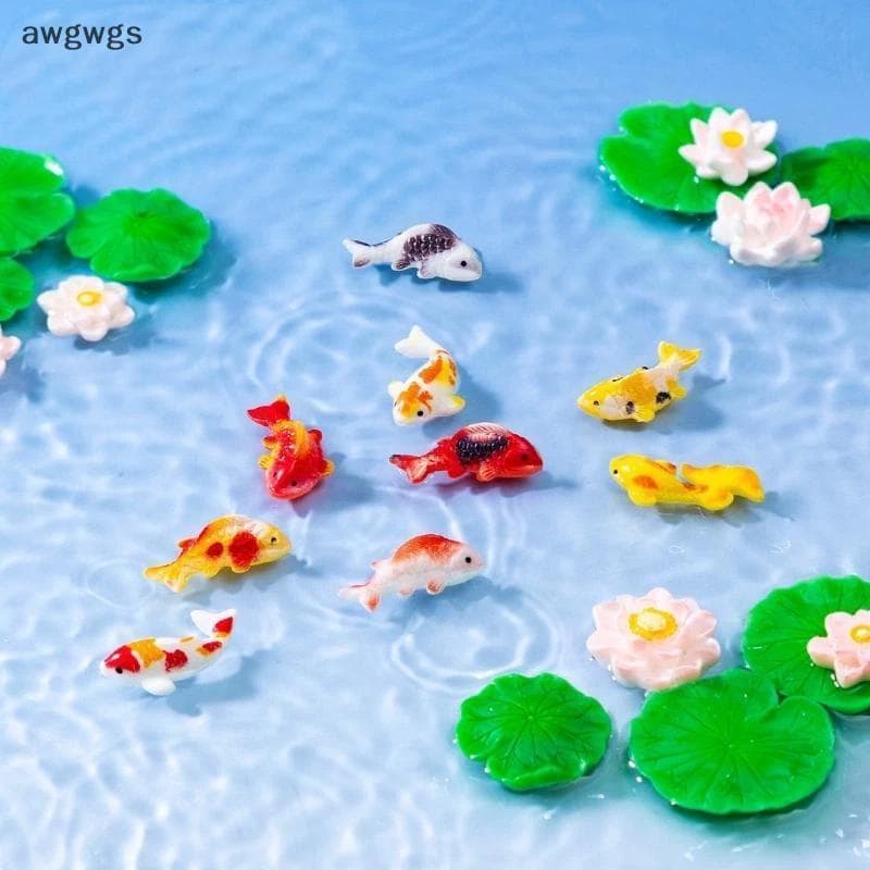 Awgwgs Mini Estatuetas De Peixe Koi De Resina , Ornamentos De Lótus Fofos E Vívidos , Duráveis , Ecológicos Para Aquário