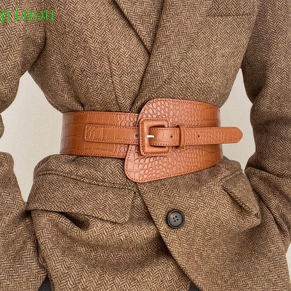 PINOU Cinto Elástico Simples Moda Couro Do Plutônio Padrão De Crocodilo All-match Vestido Acessórios Cintura Espartilho