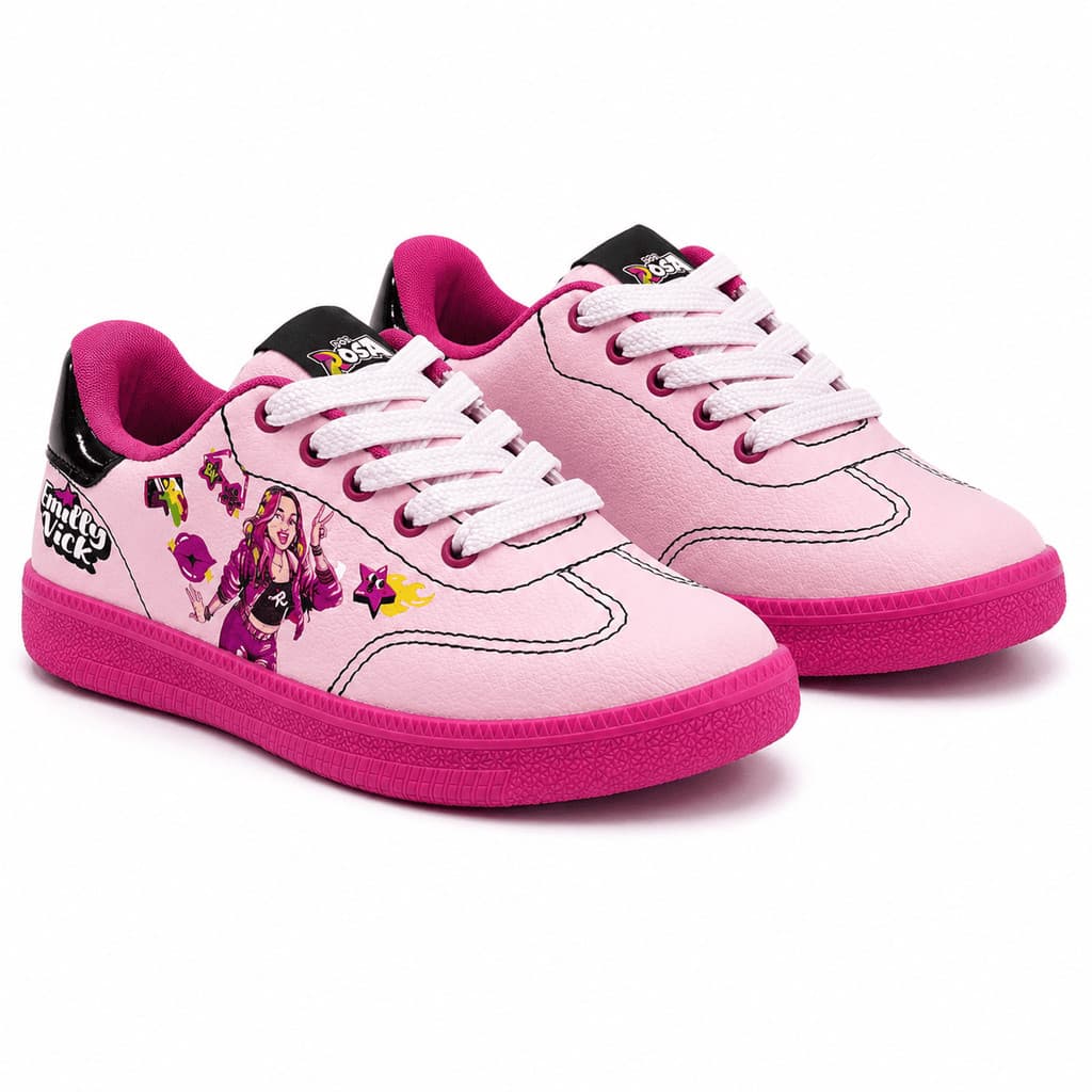Tênis Dos Rosa Feminino Rosa Emilly Vick Casual com Cadarço Estampado Moda Jovem Tendência