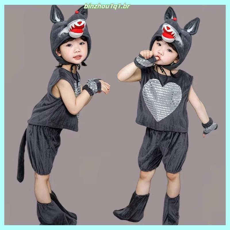 Seis um três porquinhos traje das crianças masculino feminino lobo jardim de infância dos desenhos animados estilo dança