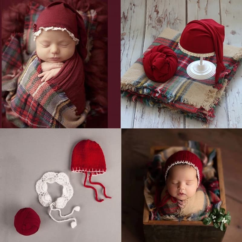 Adereços Para Fotografia De Recém-Nascidos , Chapéu De Natal Bebês , Cobertor Fotográfico , Acessórios Sessão De Fotos ,
