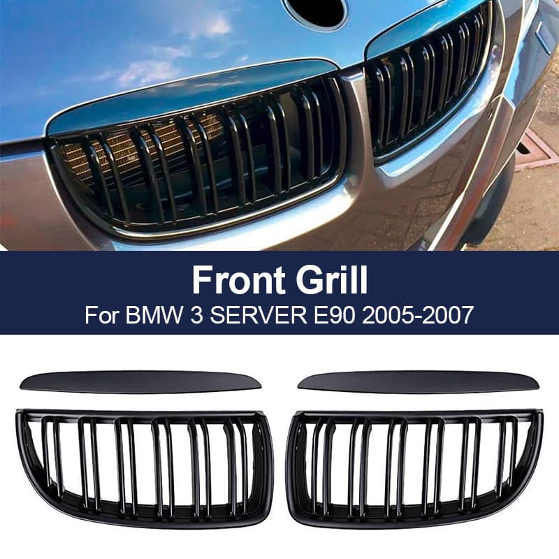 Capô Do Para-Choque Dianteiro Carro Kindey Grill Única Ripas Duplas Grade BMW Série 3 E90 2005-2008 Acessórios Automotiv