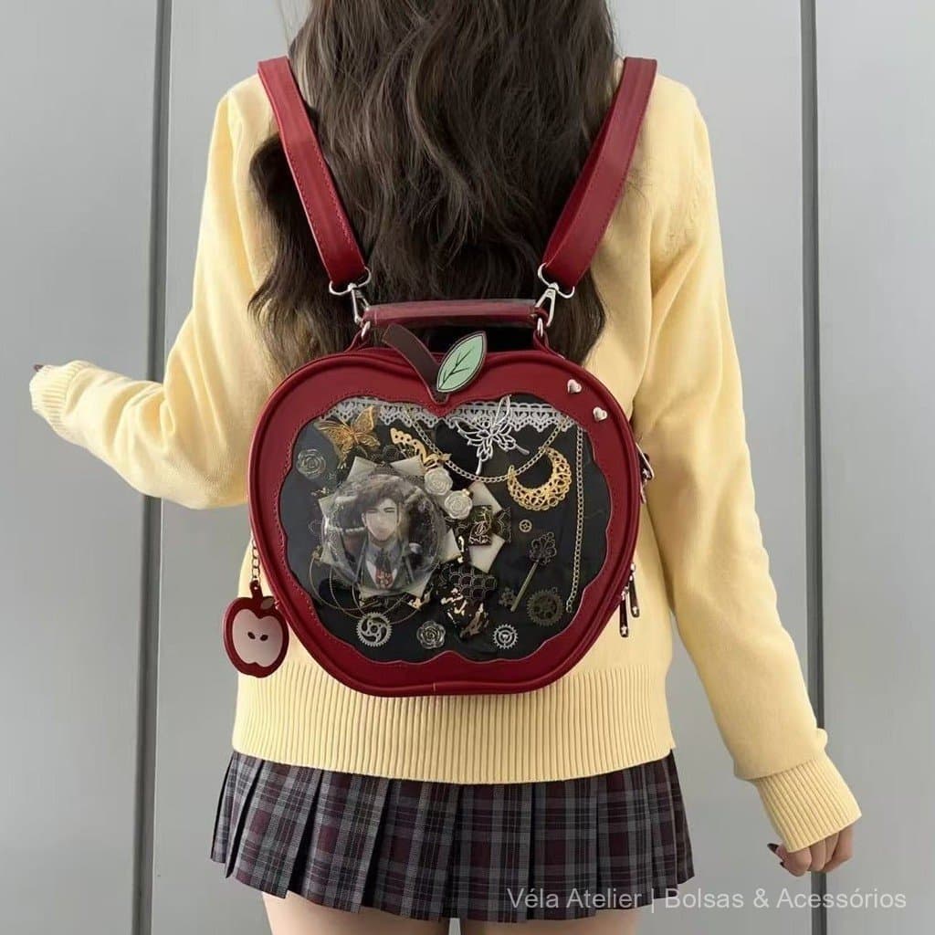 Mochila Ita Bag de Couro Sintético com Zíper para Escola e Passeio Estilo Kawaii