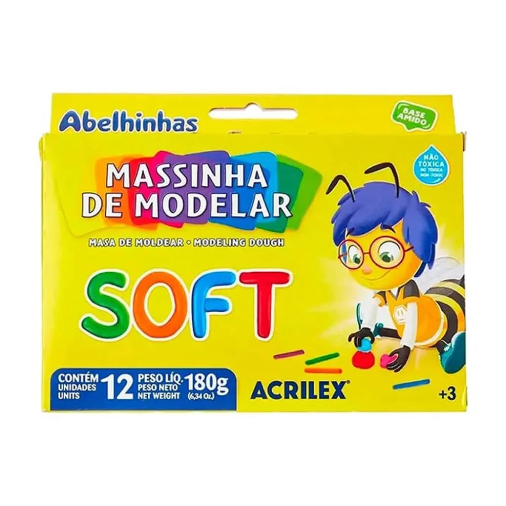 Massa de Modelar Base Amido Soft Estojo 12 Rolos Cores Acrilex