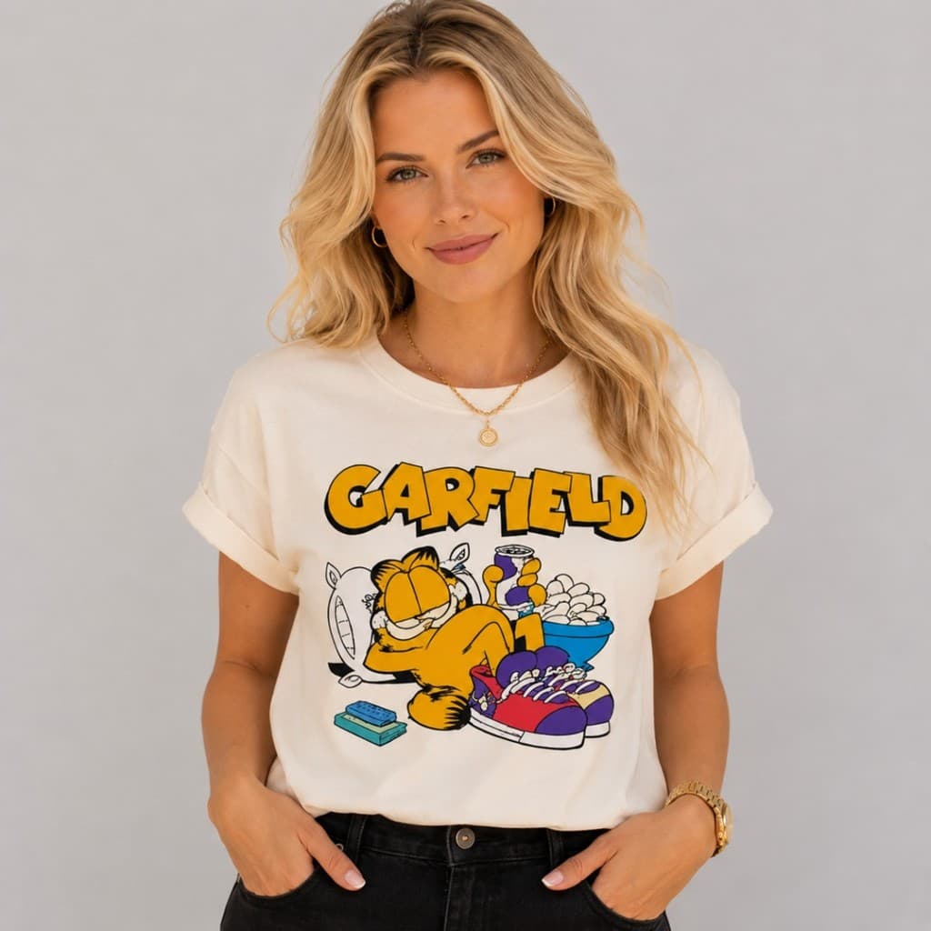T-shirt Garfield Deitado 100% Algodão Premium Malha Penteada 30.1 Casual