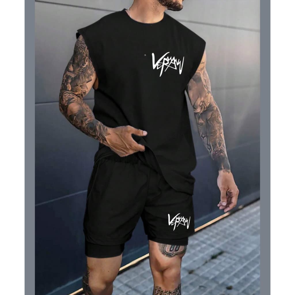 Camiseta Regata Oversized Masculina + Short Tactel Mauricinho Estilosa Carnaval Academia Praia Veraw