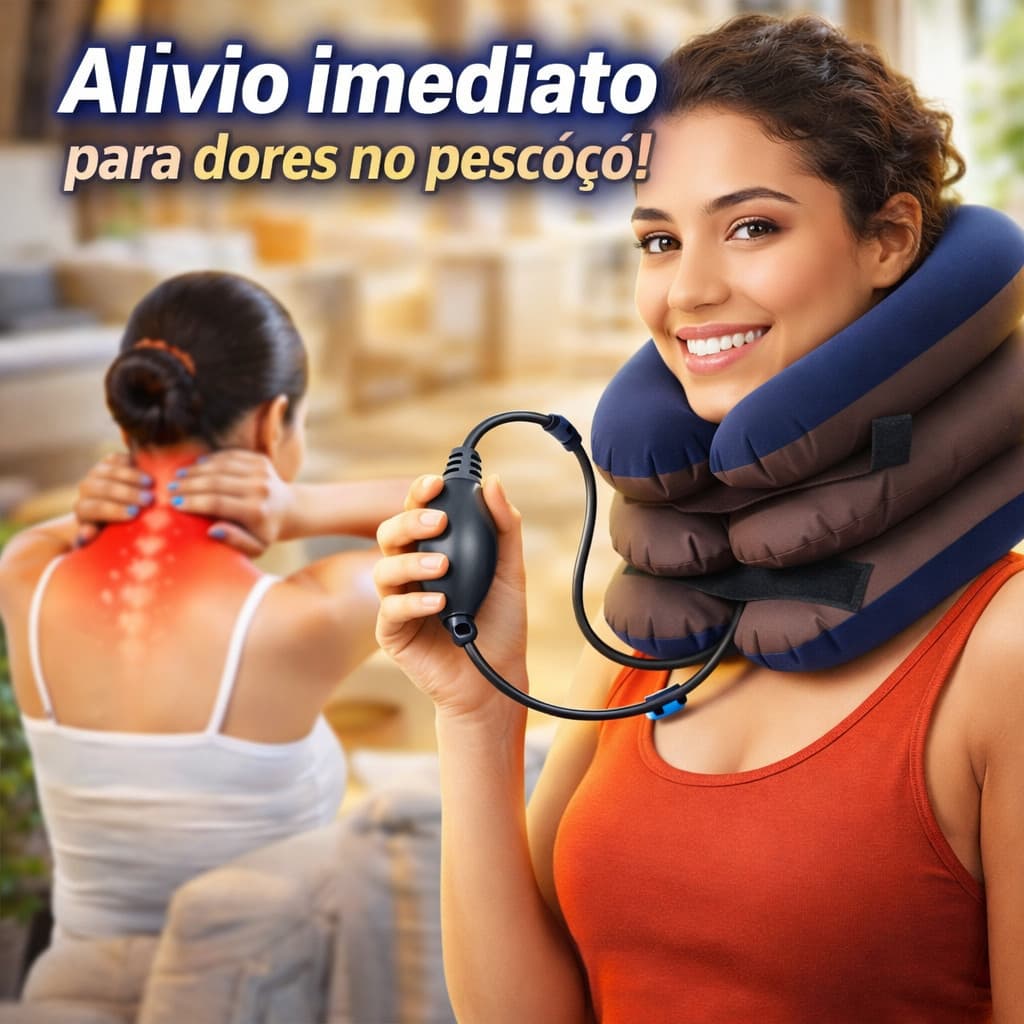 Colar Cervical Inflável Ajustável 3 Camadas Estabilizador De Pescoço Confortável Anti Stress Relaxante