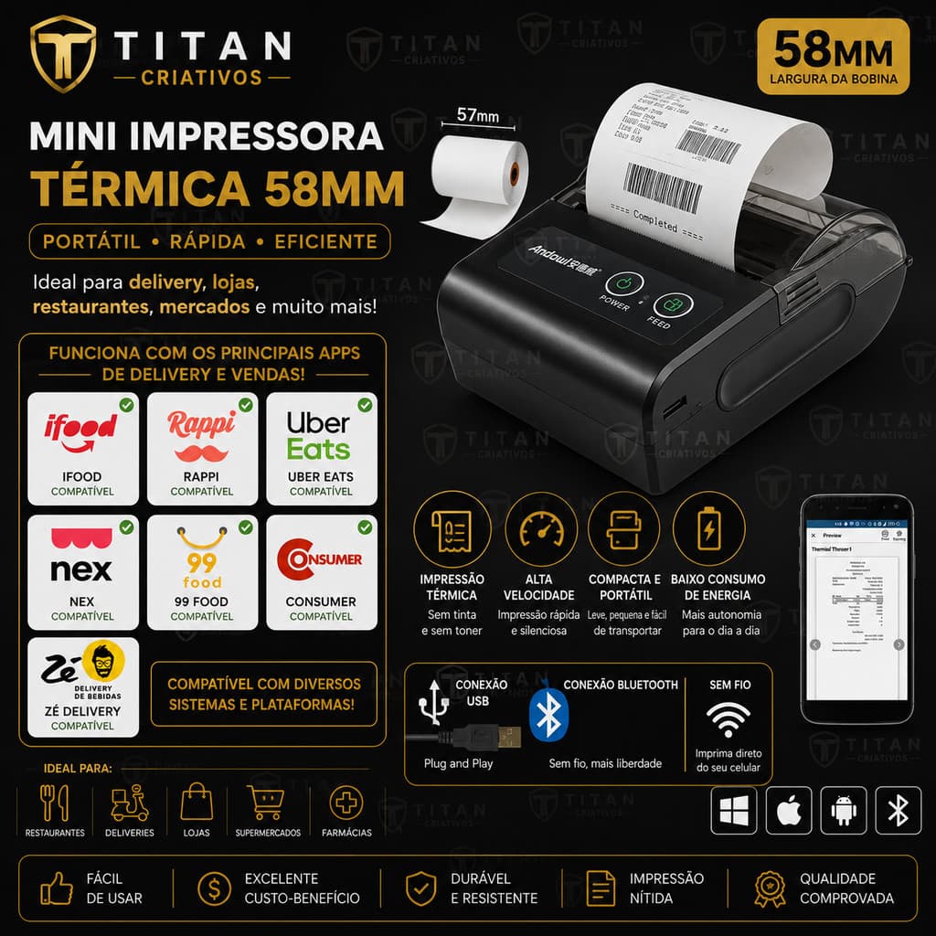 Mini Impressora Portatil Sem Fio Termica 58mm Android E Ios