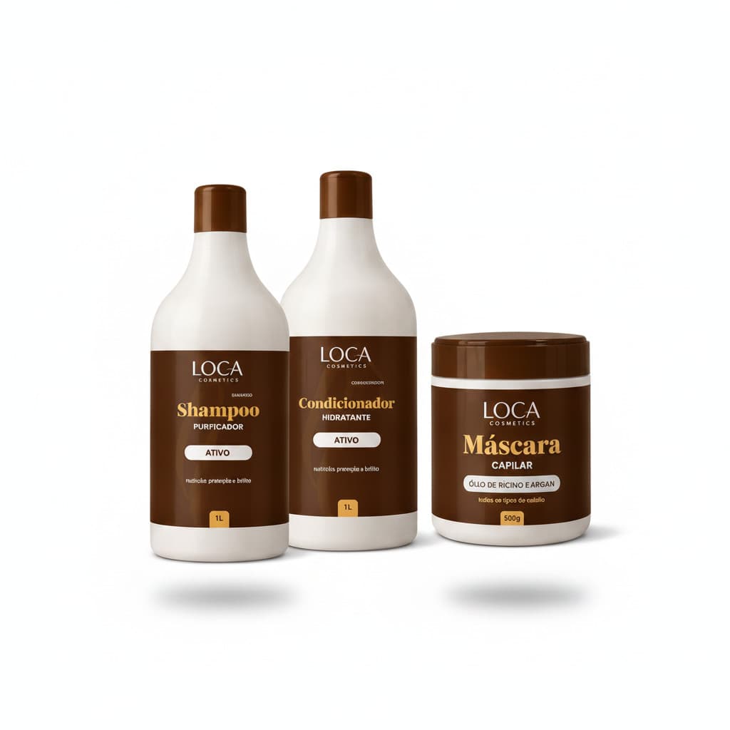 Kit Capilar Loca Cosmetics – Máscara 500g + Shampoo 1L + Condicionador 1L | Hidratação, Limpeza e Cuidado Completo