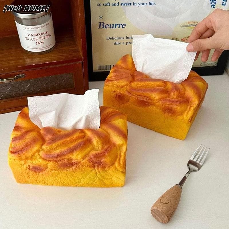 [Well HOME] 1 Pc Criativo Engraçado Caixa De Tecido De Pão Artificial Elástico Manteiga Torrada Forma Armazenamento Simu
