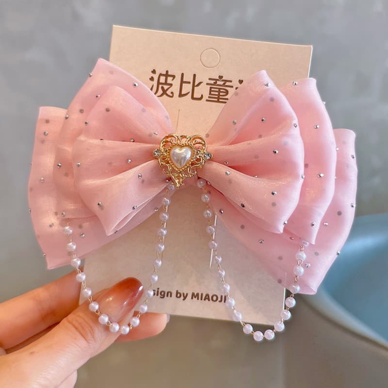 Ru Running Princess Novo Estilo Popular Acessório de Cabelo com Laço de Diamante 3D Presilha de Cabelo Infantil com Péro