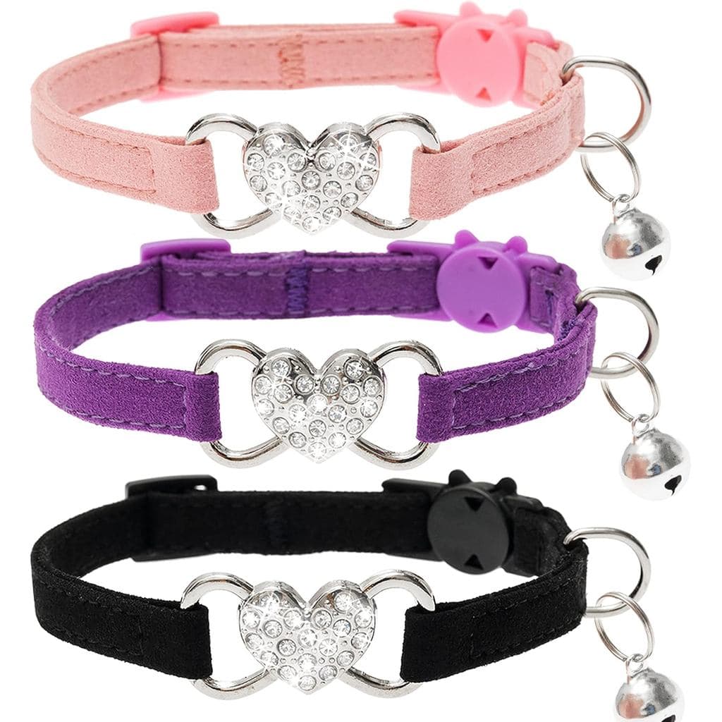 Coleira para Gato com Fecho de Segurança - Coleira para Gato com Strass e Sinos, Ajustável e Confortável para Gato, Filh