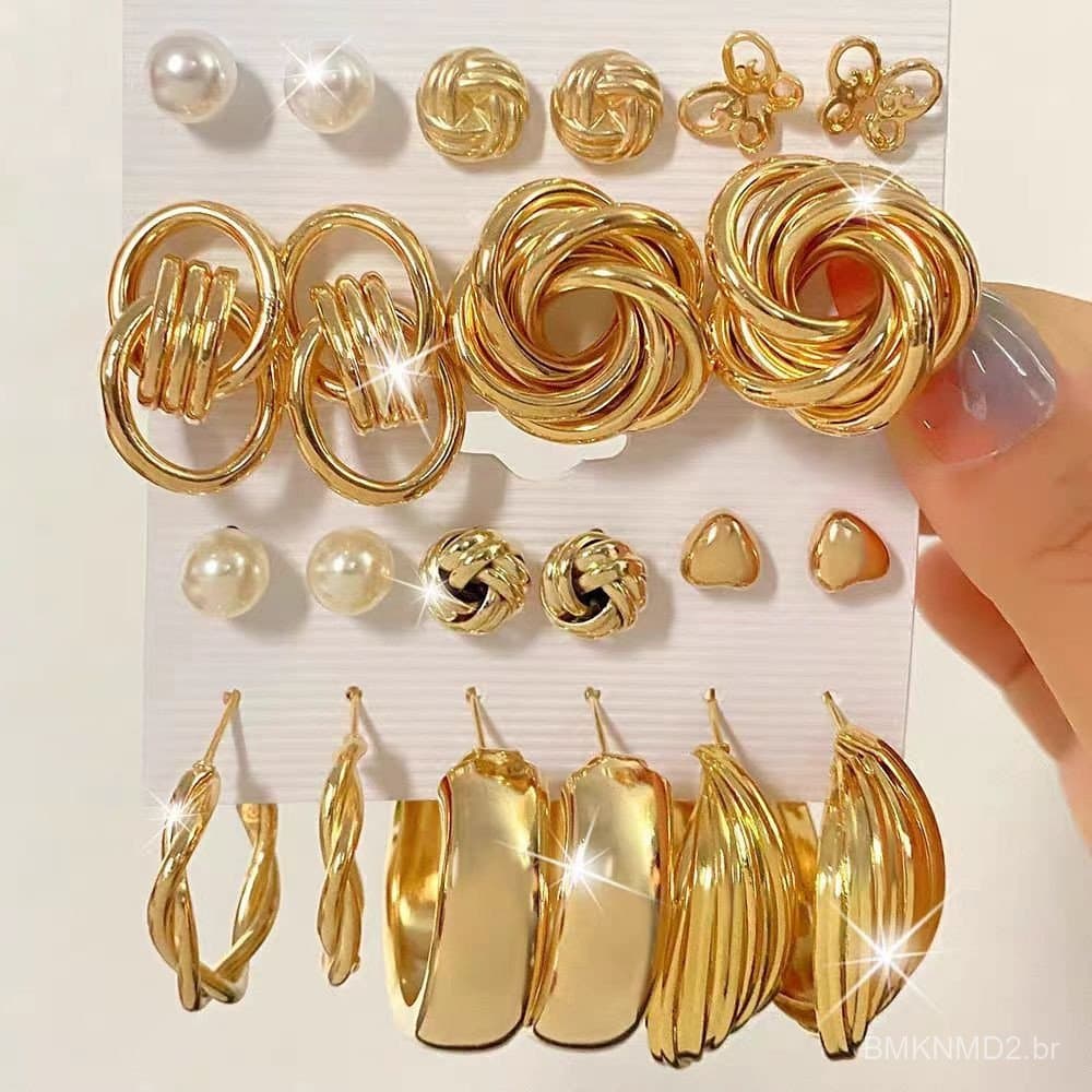 Conjunto de 11 brincos de ouro para mulheres brincos de pérolas torcidas vintage mulheres joias acessórios
