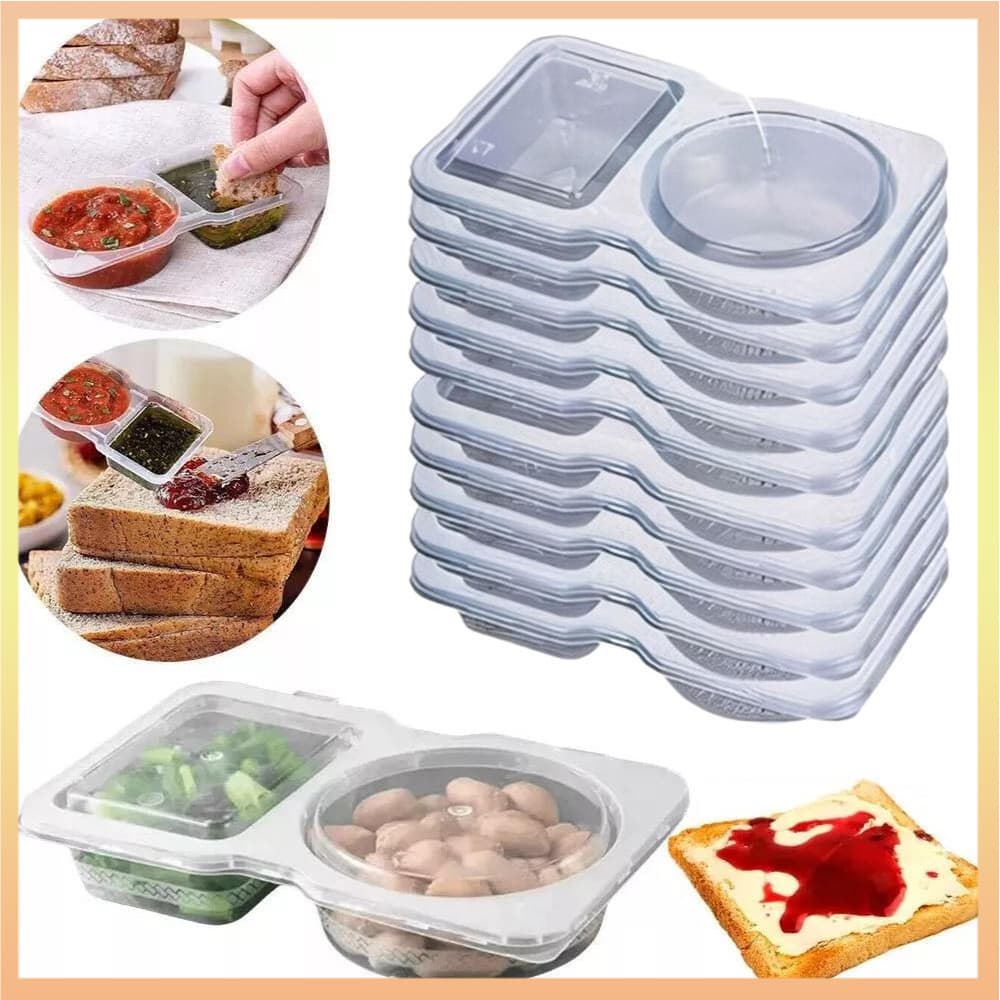 Recipientes Reutilizáveis para Lanches 10/15/20/30X, 2 Compartimentos, Potes com Tampas, Pote de Compartimento Duplo, Co