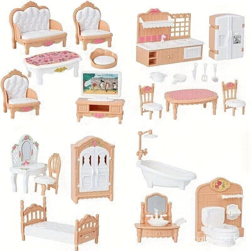 Conjunto De Móveis Para Casa De Bonecas Em Escala 1 : 12-Quarto Sala De Estar Cozinha Banheiro Acessórios Miniatura-Idea